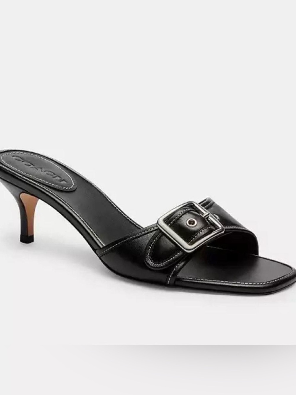 VIRAL + CLOSED BOX All-Black Leather Coach Kitten Heels w Silver buckle (Size 7)